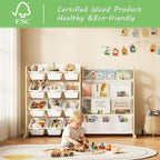 EXPERLAM Toy Storage Organizer with Bookshelf - 12 Storage Bins 4-Tier Multipurpose Shelf to Organize Toys and Books for Kids