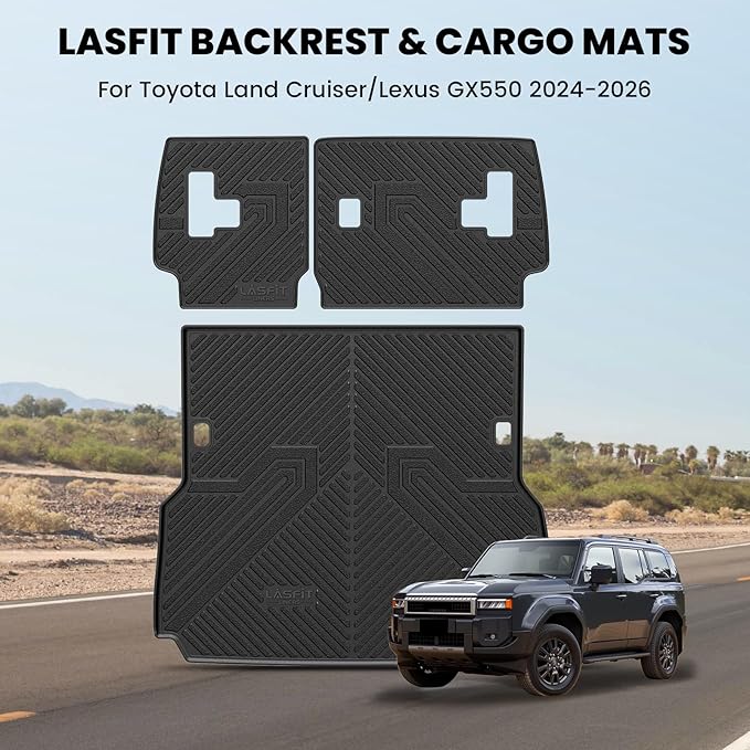 LASFIT Cargo Mat & Seatback Mat for Toyota Land Cruiser 2024-2026, Custom Fit All-Weather TPE Rubber Backrest & Trunk Mats for Land Cruiser Accessories, Easy to Clean, Black