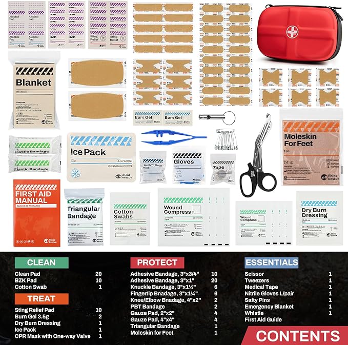 RHINO RESCUE EVA First Aid Kit, Small Waterproof Emergency Hiking First Aid Kit for Backpacking, Medical Kit for Travel, Home