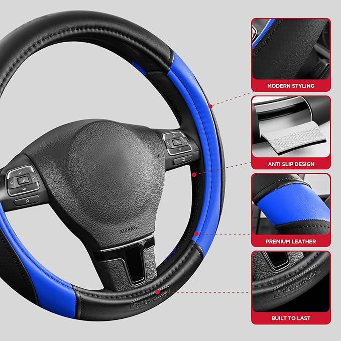 Rubbermaid Steering Wheel Cover – Universal Fit 14.5"–15" Steering Wheel Cover, Anti-Slip Grip, Breathable Leather, All-Seaso