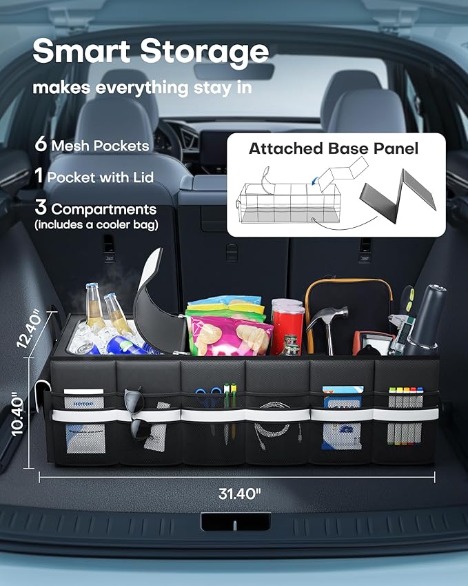 HOTOR Trunk Organizer - Car Organizer with Built-In Leakproof Car Cooler, Collapsible Trunk Organizer with Cooler for Car,