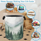 Misty Forest Large Storage Basket Collapsible Laundry Basket Oxford Storage Bin for Toy Bins Gift Baskets Bedroom Clothes Chi