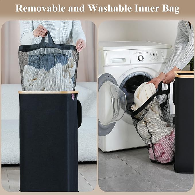 iEGrow Laundry Hamper with Lid, 110L Large Laundry Hamper with Handle and Lid, Collapsible Clothes Basket Organizer with Remo