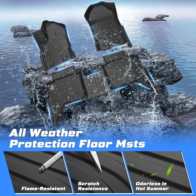 Sunsdrew Floor Mats for 2019-2023 Ford Ranger SuperCrew Accessories, All Weather Car Mats 2 Rows Floor Liners TPE Rubber Raised Edge