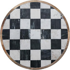 Creative Co-Op Checkered Lazy Susan in Mango Wood and Marble, White, Black and Natural