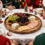 Utoplike Large Acacia Lazy Susan for Table Top, Rotating Round Serving Tray, 17.7'' Wood Charcuterie Board with Raised Edge a