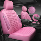 CAR PASS Bling Diamond Pink Leather Car Seat Covers for 2 Front Seats Protector, Waterproof Shining Glitter Sparkly Crystal U