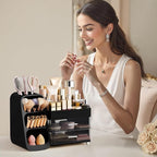 HBlife Makeup Organizer with Brush Holder for Vanity, Large Plastic Bathroom Countertop Organizer Cologne Organizer for Men, 