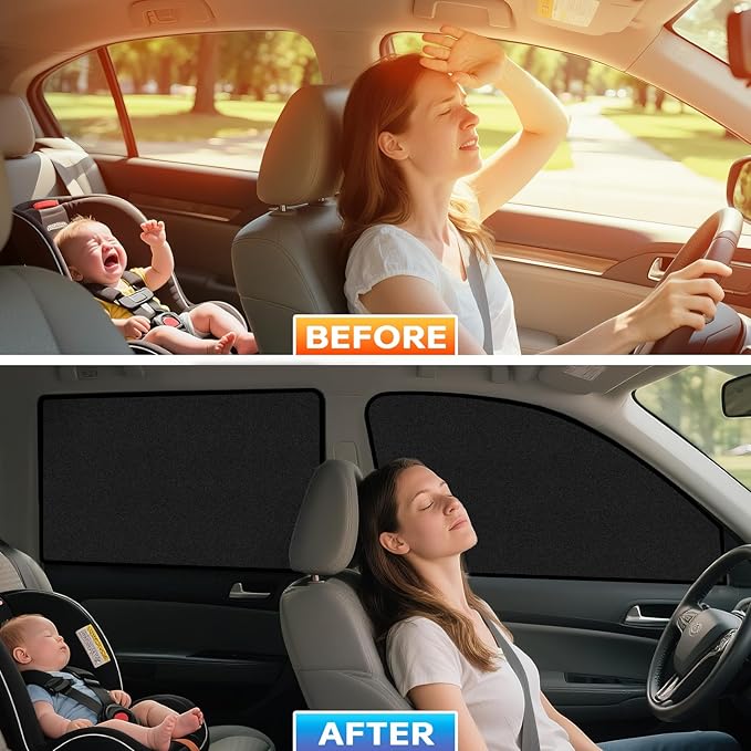 ZATOOTO Suede Car Window Shades 4PCS - Car Window Covers for Ultimate Privacy, UV Protection, and Heat Insulation, Side Window Sun Shade Perfect for Camping, Travel, Baby Safety, and Daily Use