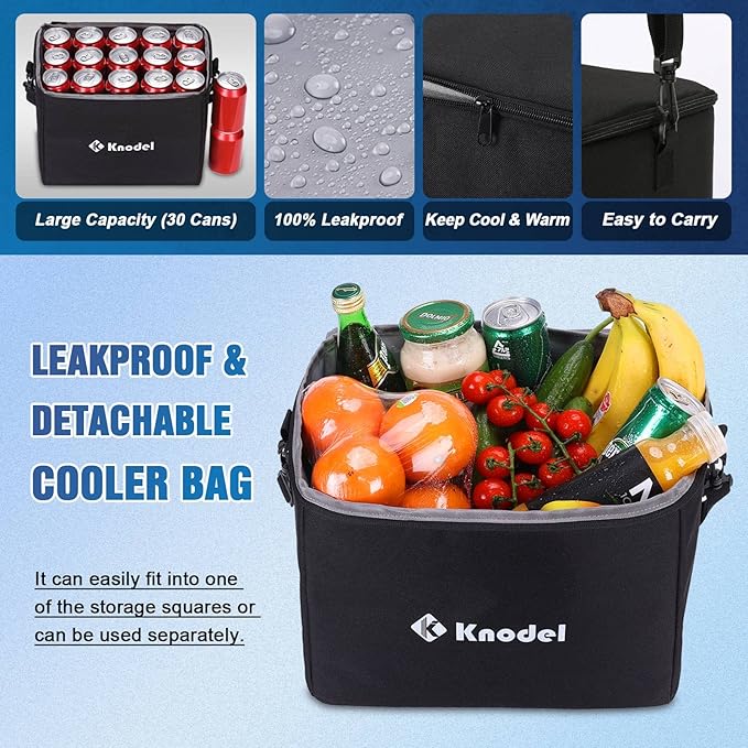 K KNODEL Extra Large Trunk Organizer With Cooler Bag, 3 Compartments Car Organizer, Heavy Duty SUV Trunk Organizer with 2