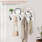 29'' Coat Rack Wall Mount with Shelf, Coat Hanger Wall Mount with Key Hooks and Mail Holder, Wood Entryway Floating Shelf wit