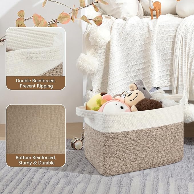 OIASKET Storage Baskets for Organizing, Woven Baskets for Shelves, Rectangle Decorative Organizer for Storage Clothes, Toy, B