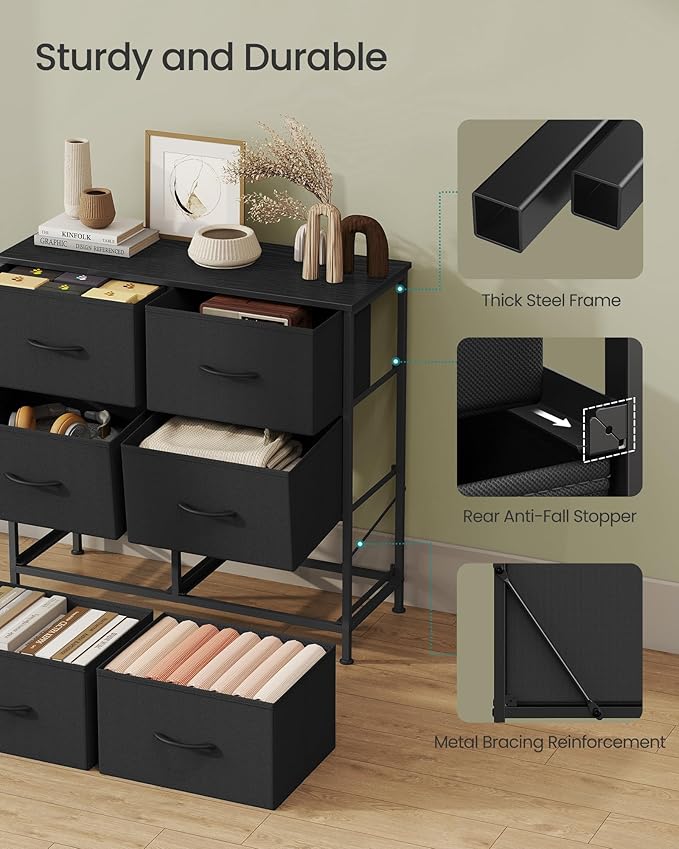 SONGMICS Dresser for Bedroom, Chest of Drawers, TV Stand, Steel, MDF, 6 Non-Woven Fabric Drawers, Storage Organizer Unit, Clo
