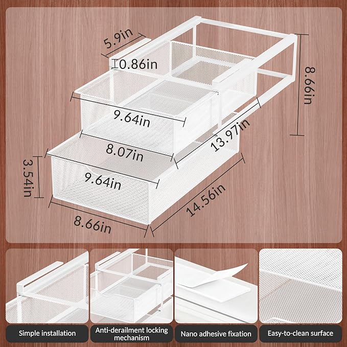 Underwear Drawer Organizer for Closet, Hanging Pull-Out Bra Sock Lingerie Storage Basket - Double-Layer Mesh Undergarment Org