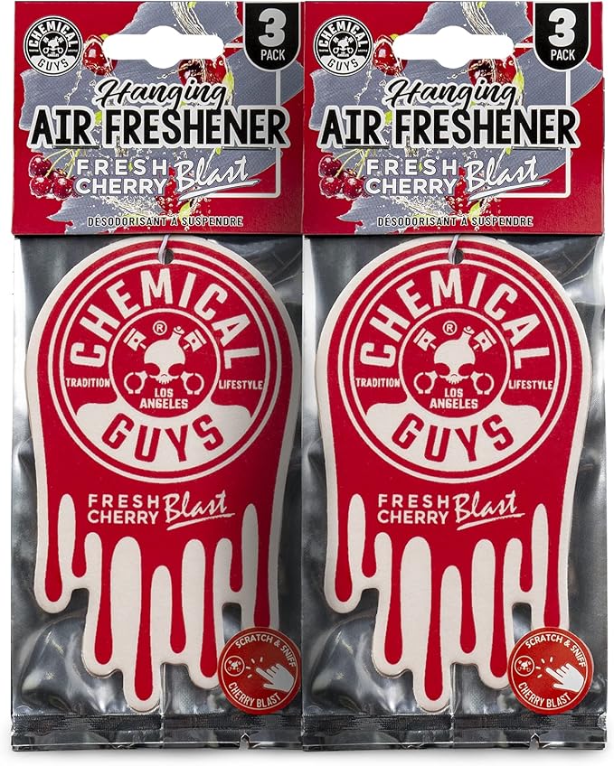 Chemical Guys Hanging Air Freshener, Fresh Cherry Scent 6 Pack, Great for Cars, Trucks, SUVs, RVs, Home, Garage, Workspace, D