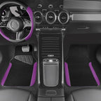 CAR PASS Faux Leather Steering Wheel Cover and Waterproof Car Floor Mats,Universal Car Combo Fit for 95% Sedan,SUV,Cars,14.5-15inch Sporty Anti-Slip Safety Comfortable Design(Black＆Purple)