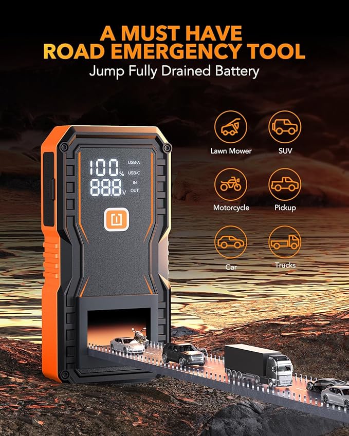 OXILAM Jump Starter 6000A for All Gas/12L Diesel, Car Battery Jumper Starter Portable, 12V Lithium Jump Box with Jumper