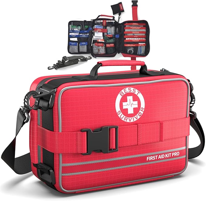 Comprehensive First Aid Kit for Home, Premium Emergency Trauma Kits with Shoulder Strap for Car Camping Gear, Waterproof Surv