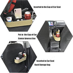 IOKONE Car Cup Holder, Auto Front Seat Organizer, Multifunctional Cup Drink Holders with PU Leather Cover, Gap Filler Storage Box Coin Bucket Console Side Pocket Cell Mobile Phone Holder(Slim-Beige)