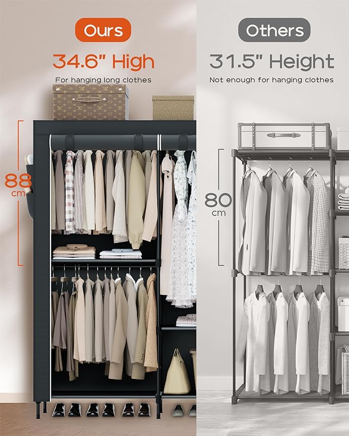 CASAMAYA Portable Closet, 81.5 Inch Extra Large Capacity Wardrobe Closet with Cover, Clothes Storage Organizer with Shelves a