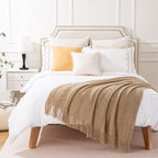 BATTILO HOME Tan Throw Blanket for Bed, Boho Decorative Couch, Taupe Home Decor, 50"x60"