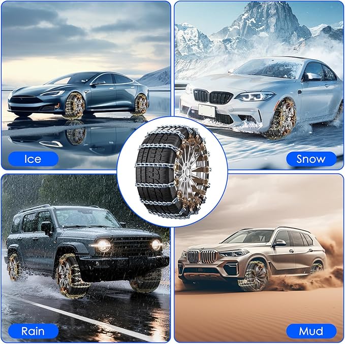 Qoosea Snow Chains for Car 10Pcs Tire Chains for SUV Manganese Steel Tire Chains Heavy Duty Universal Anti-Slip Chains for Ti