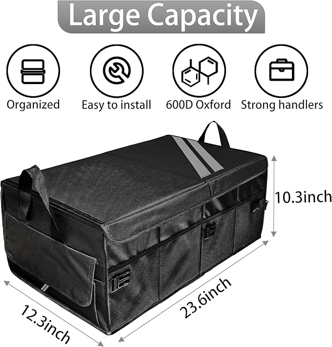 YOSRTER for Dodge Charger Durango Challenger Ram Car Trunk Organizer Collapsible Storage Box with Handle Foldable Lid Non