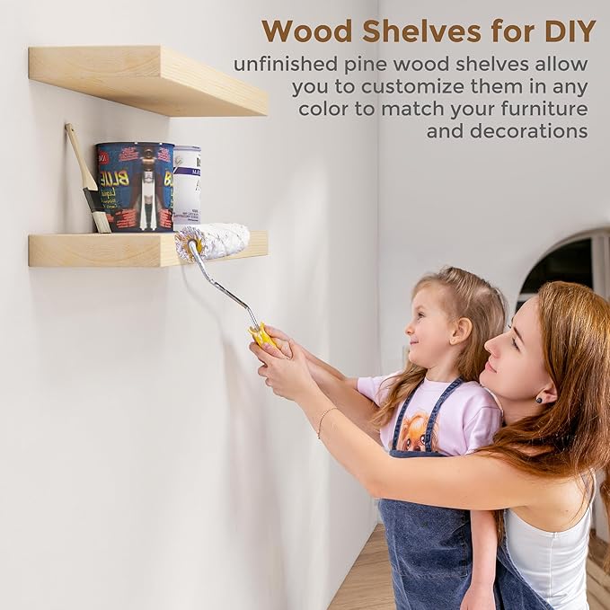 Marsmiles 30 Inch Floating Shelves for Wall - Natural Unfinished Wood Floating Shelves Set of 2-30 Inch Wide x 7.7 Inch Deep 