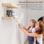 Marsmiles Natural Wood Floating Shelves | Unfinished Wood Wall Shelves Set of 2 | 16" W x 7.7" D x 1.6" H Natural Wooden Shel