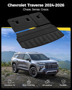 3W Seat Back Mats & Cargo Mat for Chevrolet Chevy Traverse 2024-2026 & GMC Acadia 2024-2026 & Buick Enclave 2025-2026, All Weather TPE Custom Fit Cargo Mat Trunk Liner with Backrest Mat, Black