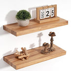 Floating Shelves for Wall Decor, 8" Deep Rustic Solid Elm Wood Floating Shelves Wall Mounted, Wall Shelves with Invisible Bra