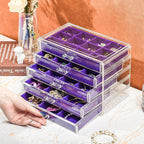 ProCase Earring Holder Organizer Jewelry Box with 5 Drawers, Acrylic Clear Earring Case with Adjustable Velvet Trays for Wome