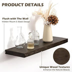 36 Inch Floating Shelves for Wall, 8"D High End Solid Hardwood Shelves for Decor Storage, Rustic Wall Shelves with Invisible 