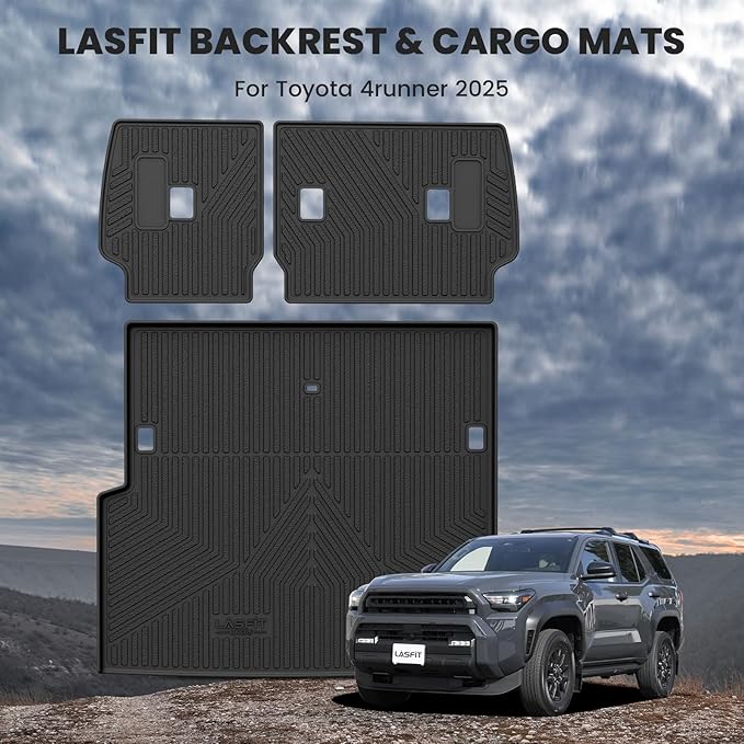 LASFIT Cargo Mat & Backrest Mats for Toyota 2025-2026 4Runner Hybrid(Not Fit Gasoline), All Weather TPE Custom Fit Easy Clean Trunk Mat for 4 Runner 2025 2026 6th gen Hybrid Trunk Mat, Black