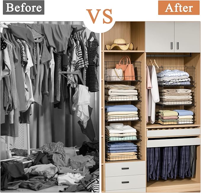 Yociyoga 5-Tier Stackable Closet Organizers and Storage Shelves, Closet Shelf Organizer Basket Bins, Foldable Sweater Storage