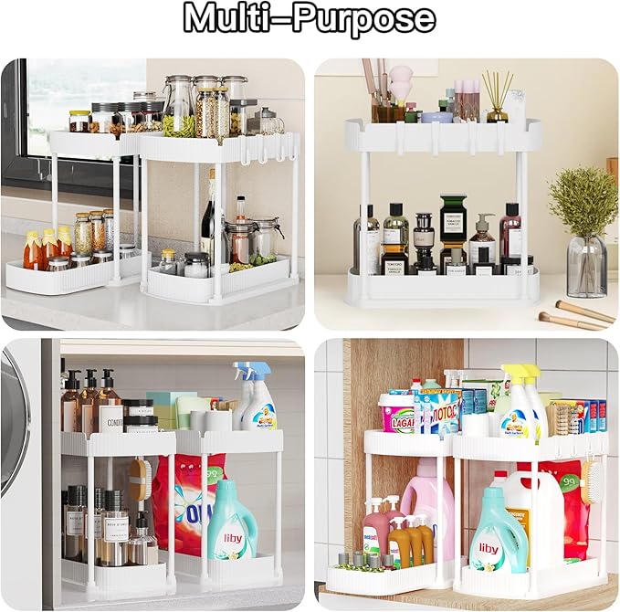 Ukeetap 2 Pack Multi-Purpose Pull-Out Storage Organizers, Under Sink Organizers and Storage for Bathroom & Kitchen, Under Cab