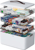 CTIME 4-Tier XL Medicine Organizer - Portable Medicine Cabinet with Leather Handle, Empty First Aid Kit for Home Organization