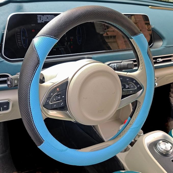 Fashion Cat Ear Leather Steering Wheel Cover Women Girl 15"(38cm) Universal Fit Auto D Shaped Leather Steering Wheel Covers (