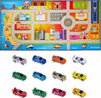 Booooom Jackson Kids Carpet Playmat with 12 Toy Cars for Age 3+ Colorful Non Slip City Rug for Kids Track Play Mat Playroom B