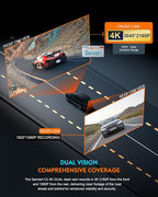 Sarmert C2 4K Dual Dash Cam Front and Rear - Built-in GPS and 5G WiFi, Free 64GB Card Included, 4K UHD Dash Camera for Cars, 