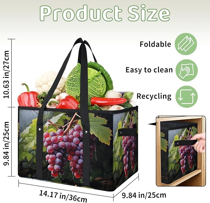Reusable Grocery Bags Heavy Duty Shopping Bags Foldable Large Tote Bags with Long Handles & Hard Bottom