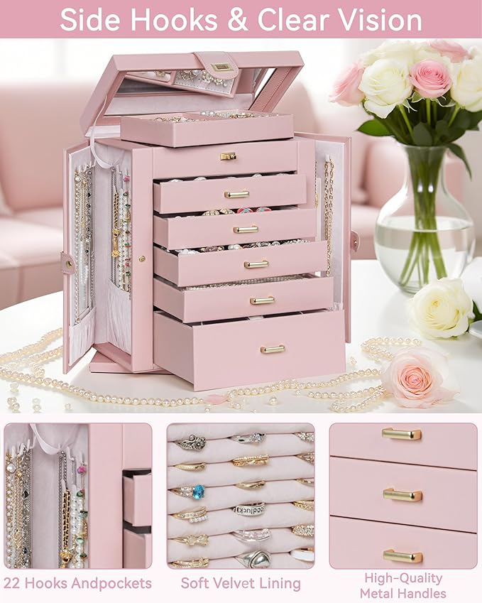 AKOZLIN 360° Rotating Jewelry Box 6-Tier Organizer Functional Jewelry Storage Case for Women Girls Ring Necklace Earring Brac