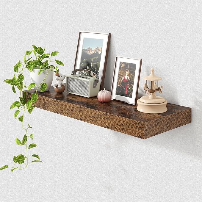 30 Inch Floating Shelves | 12 Inch Deep Brown Floating Shelves | 30" W x 12" D Rustic Wood Shelves for Wall | Deep Brown Shel