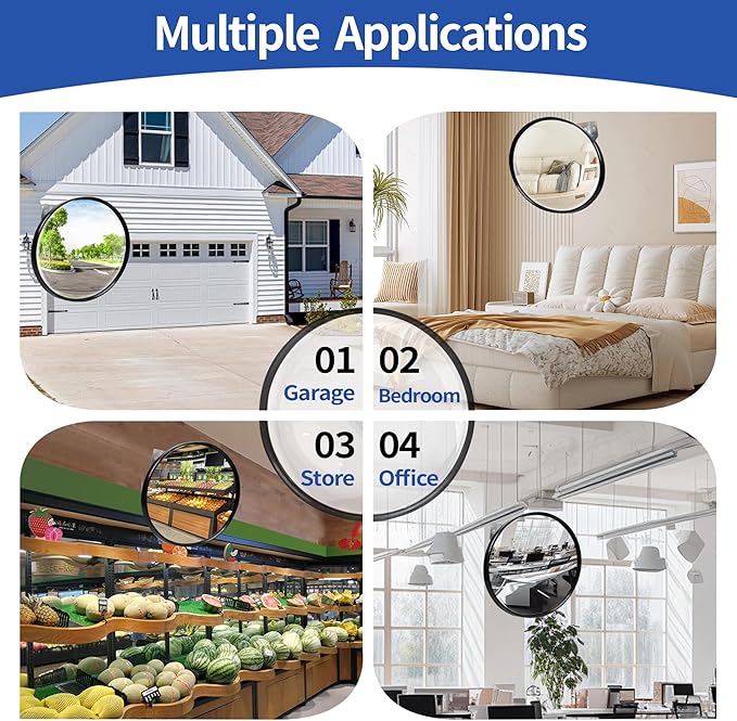 12-Inch Traffic Mirror – 160° Adjustable Wide-Angle Convex Safety Mirror for Driveways, Garages, Warehouses & Parking Lots, Indoor/Outdoor Blind Spot Coverage