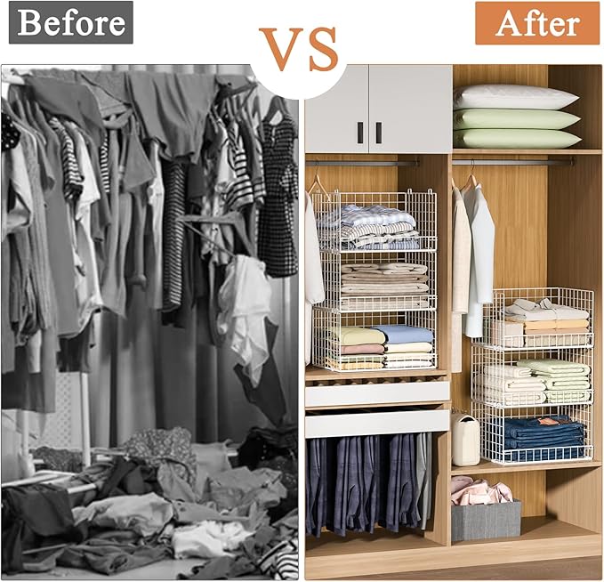 Yociyoga Closet Organizers and Storage Basket- 3-Tier Stackable Storage Bins, Foldable Closet Shelf Organizer Basket, Stackab
