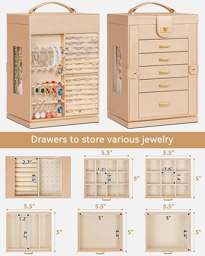 AKOZLIN Jewelry Box 6-Tier Organizer Functional 360° Rotating Jewelry Storage Case for Women Girls Ring Necklace Earring Brac