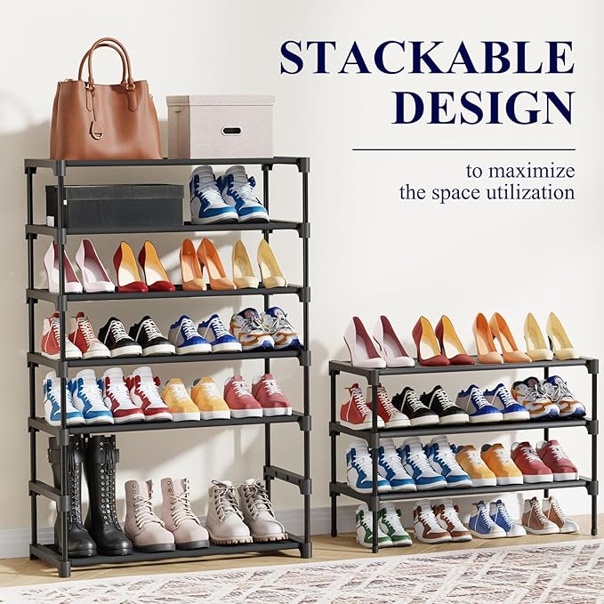 Kitsure Shoe Rack - Non-Woven Shoe Rack Shelf, Shoe Organizer for Closet, Entryway, Garage & Corridor, Stackable Shoe Shelves