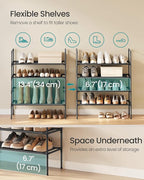 SONGMICS 4-Tier Shoe Rack, Shoe Storage for Hallway Closet, Slim and Space-Saving, Metal Frame, Non-Woven Fabric Shelves, Bla