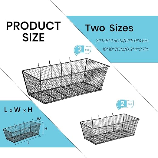 Sieral 4 Pcs Black Pegboard Baskets Metal Wire Shelf Baskets Peg Board Organizer Accessories Wall Mount Organizer Attachments