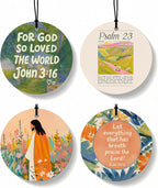Jesus Christian Round Citrus Car Air Freshener 4 Pcs, Colorful Floral Religious Hanging Air Freshener for Cars Bathroom Dorm 